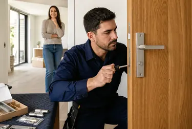 Chaveiro instalando uma fechadura em uma porta em Pelotas.