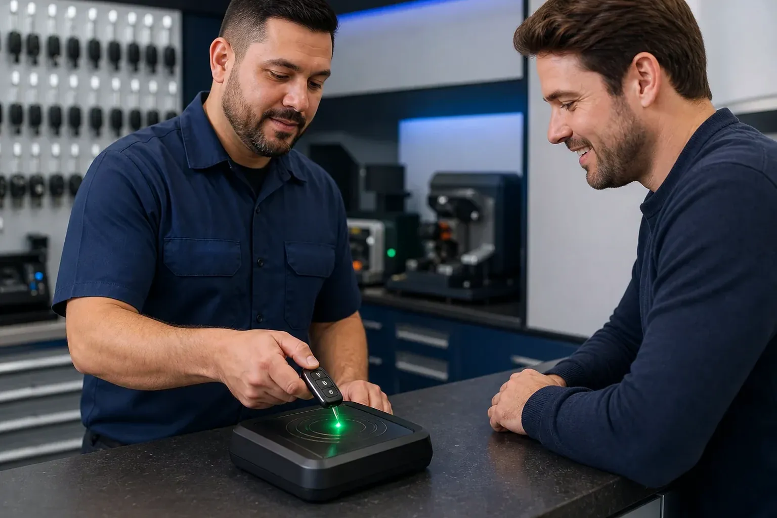 Chaveiro programando um controle remoto de carro em Pelotas.